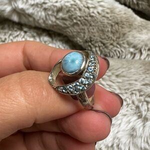 Blue abstract ring size 5. 9.25 silver ring diamond